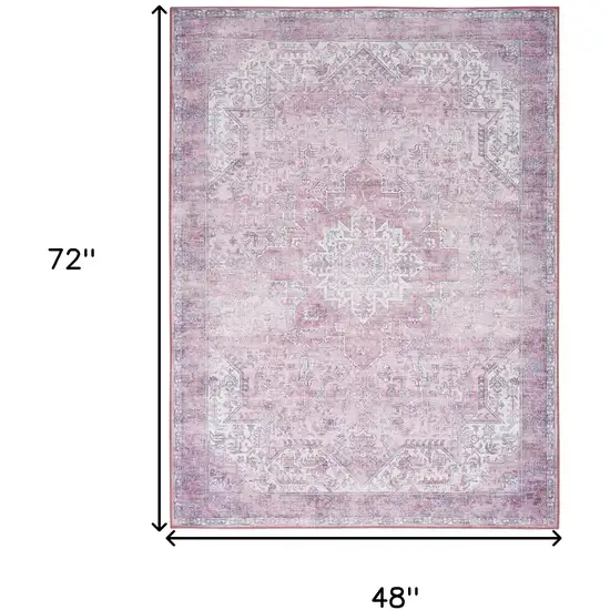 Pink And Ivory Floral Distressed Area Rug Photo 3