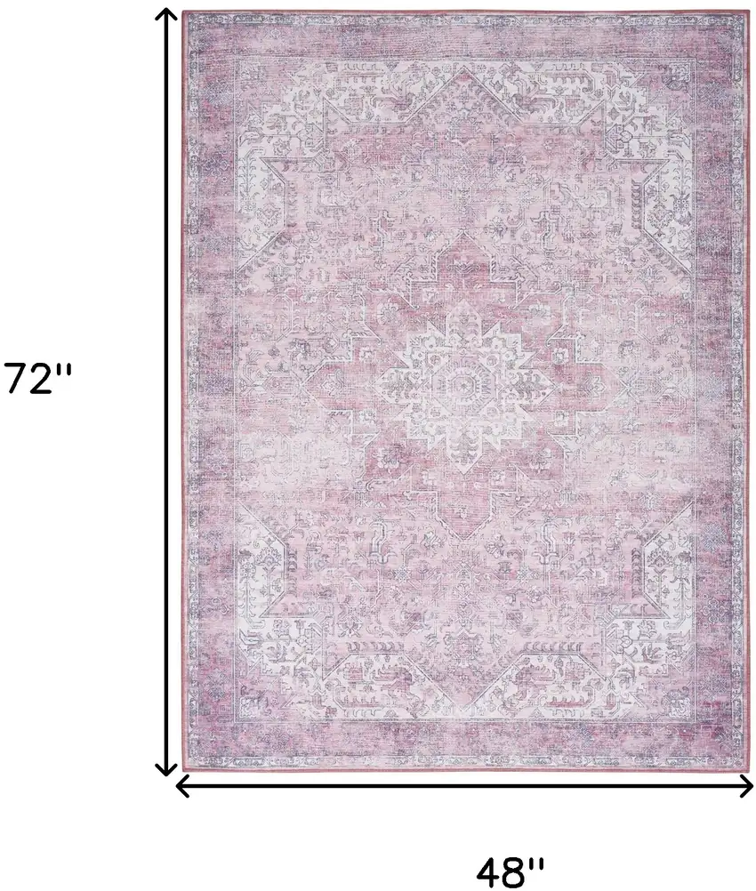 Pink And Ivory Floral Distressed Area Rug Photo 3
