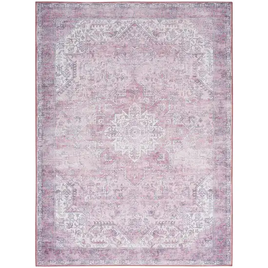 Pink And Ivory Floral Distressed Area Rug Photo 7