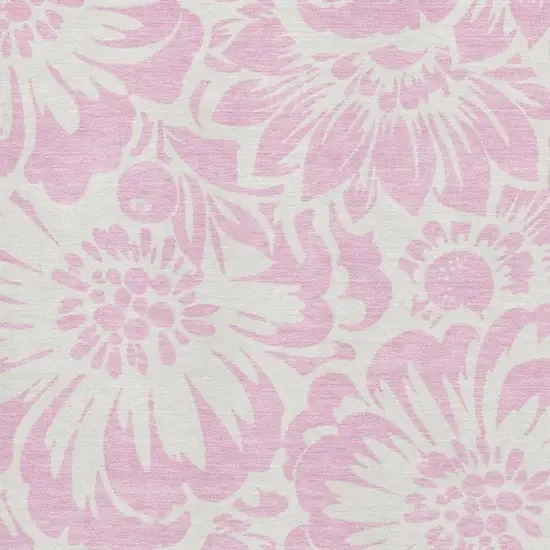Pink And Ivory Floral Washable Area Rug With UV Protection Photo 3