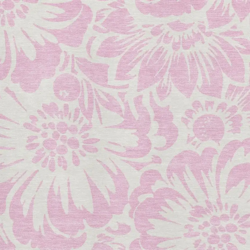 Pink And Ivory Floral Washable Area Rug With UV Protection Photo 3