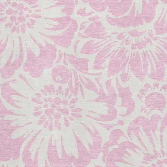 Pink And Ivory Floral Washable Area Rug With UV Protection Photo 3