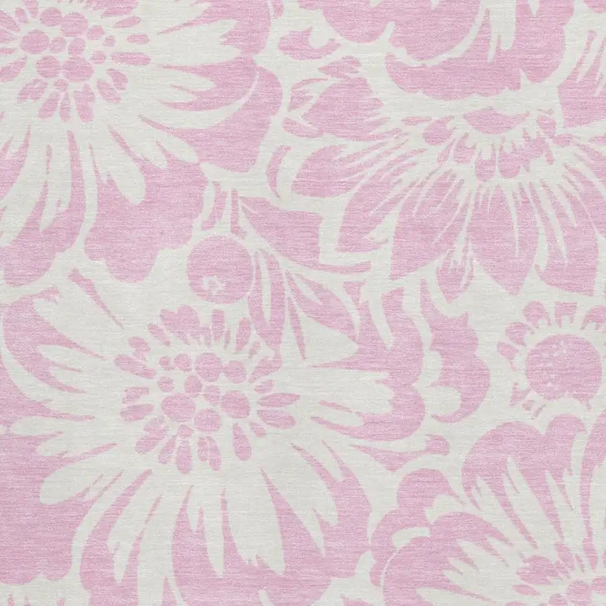 Pink And Ivory Floral Washable Area Rug With UV Protection Photo 3