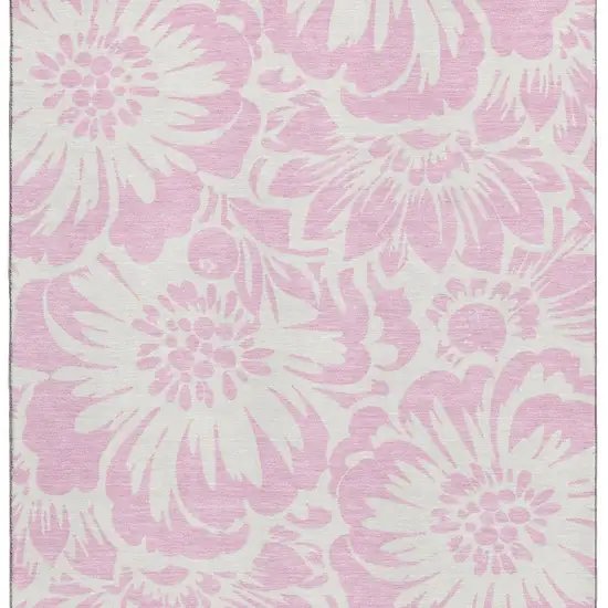 Pink And Ivory Floral Washable Area Rug With UV Protection Photo 4