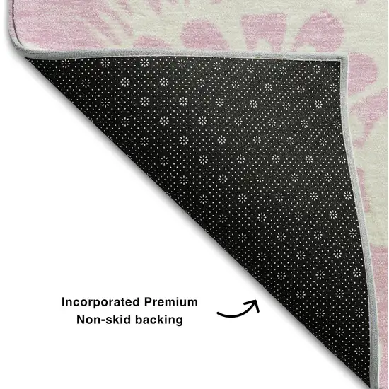 Pink And Ivory Floral Washable Area Rug With UV Protection Photo 7