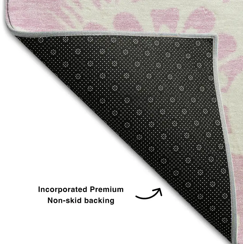 Pink And Ivory Floral Washable Area Rug With UV Protection Photo 7