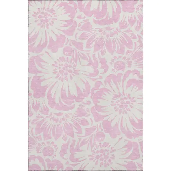 Pink And Ivory Floral Washable Area Rug With UV Protection Photo 1