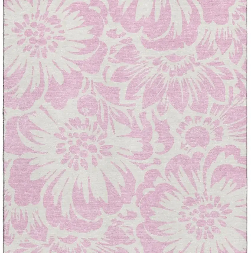 Pink And Ivory Floral Washable Area Rug With UV Protection Photo 4