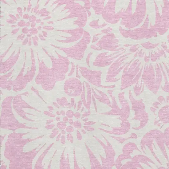 Pink And Ivory Floral Washable Area Rug With UV Protection Photo 3