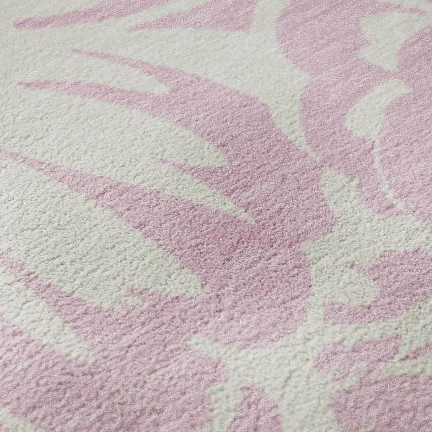 Pink And Ivory Floral Washable Area Rug With UV Protection Photo 9