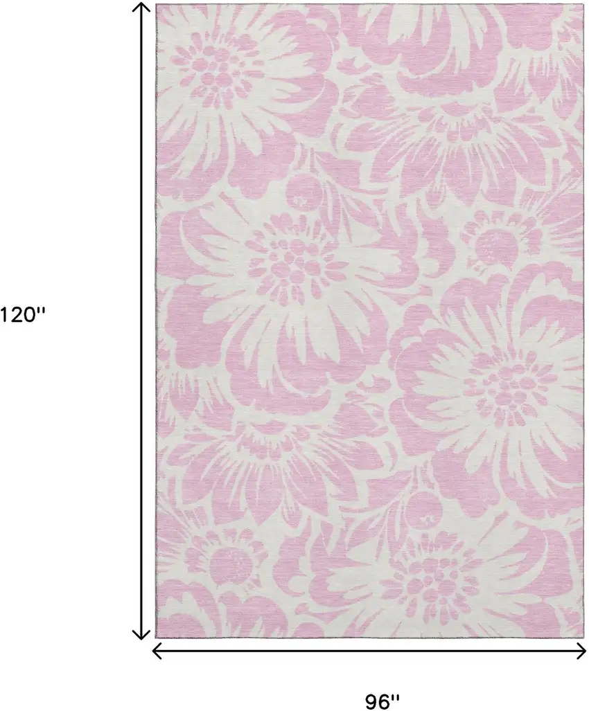 Pink And Ivory Floral Washable Area Rug With UV Protection Photo 3