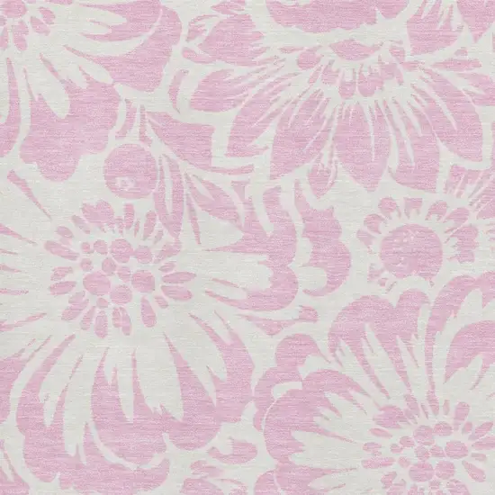 Pink And Ivory Floral Washable Area Rug With UV Protection Photo 3