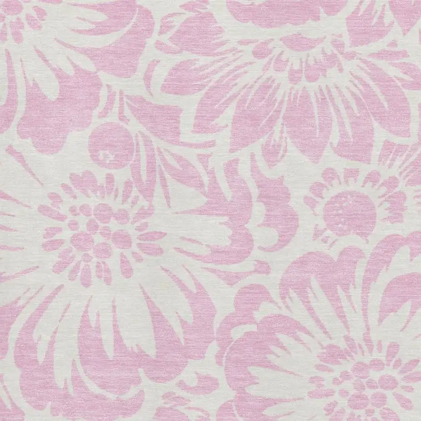 Pink And Ivory Floral Washable Area Rug With UV Protection Photo 3