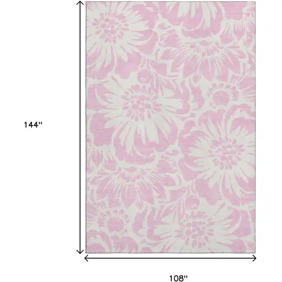 Pink And Ivory Floral Washable Area Rug With UV Protection Photo 3