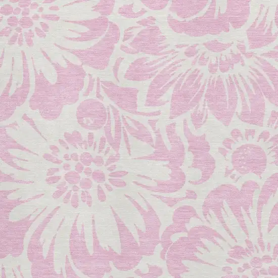 Pink And Ivory Floral Washable Area Rug With UV Protection Photo 3