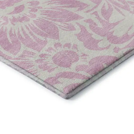 Pink And Ivory Floral Washable Area Rug With UV Protection Photo 8