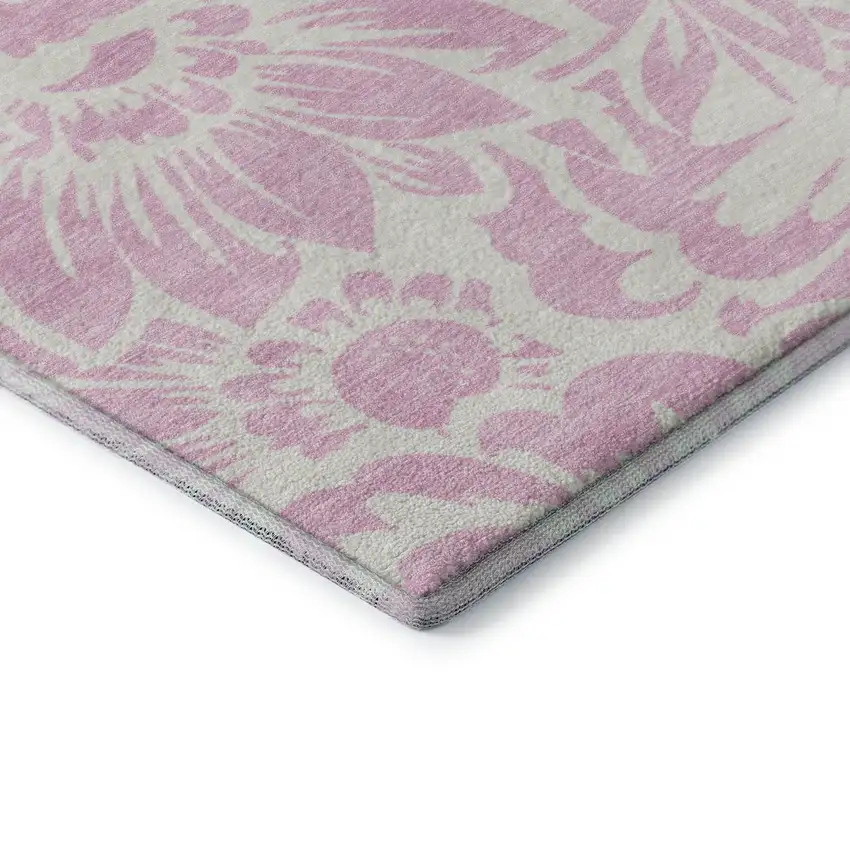 Pink And Ivory Floral Washable Area Rug With UV Protection Photo 8