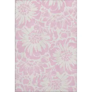 Photo of Pink And Ivory Floral Washable Area Rug With UV Protection