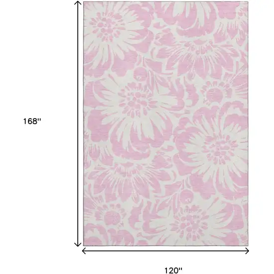 Pink And Ivory Floral Washable Area Rug With UV Protection Photo 3
