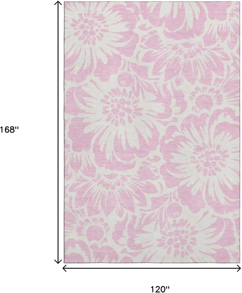 Pink And Ivory Floral Washable Area Rug With UV Protection Photo 3