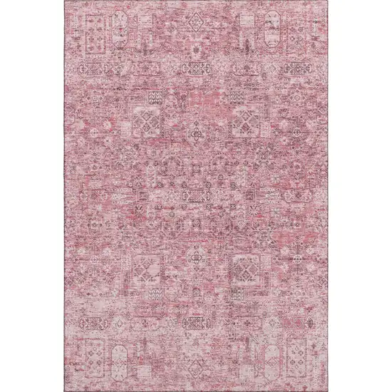 Pink And Ivory Floral Washable Area Rug With UV Protection Photo 1
