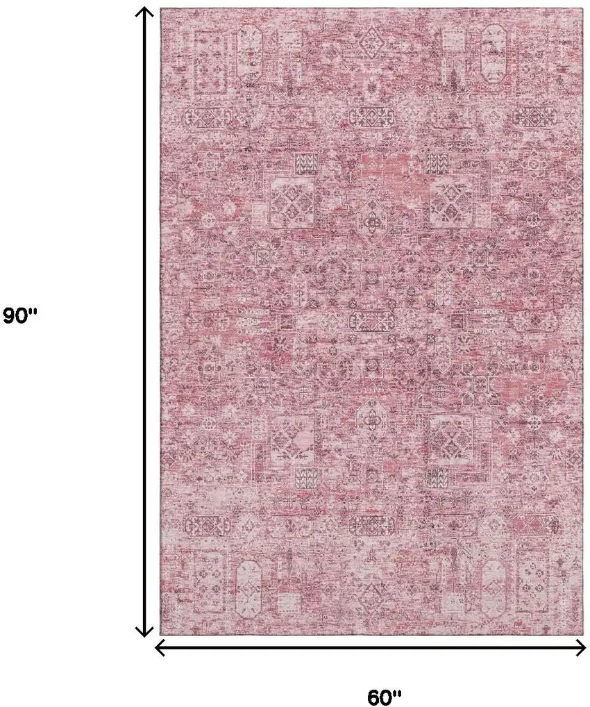 Pink And Ivory Floral Washable Area Rug With UV Protection Photo 3