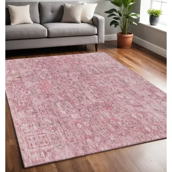 Pink And Ivory Floral Washable Area Rug With UV Protection Photo 2
