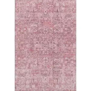 Photo of Pink And Ivory Floral Washable Area Rug With UV Protection
