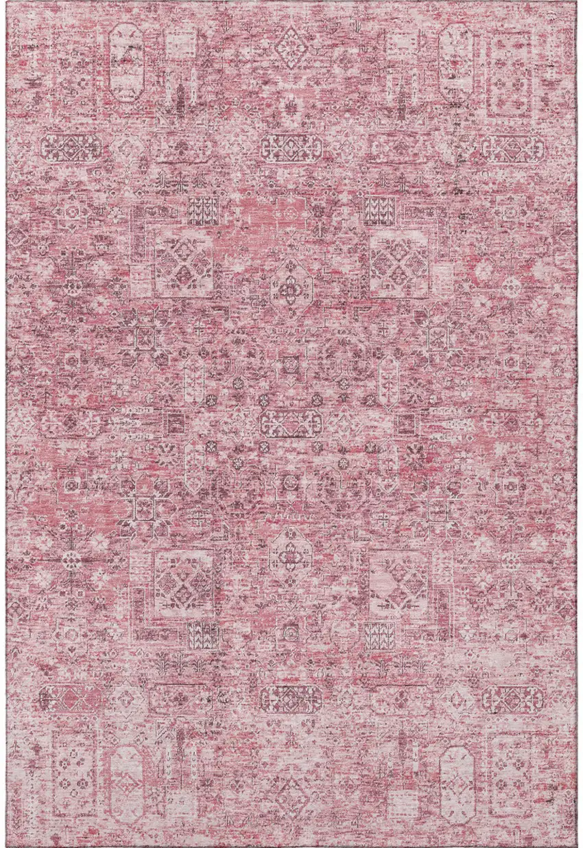 Pink And Ivory Floral Washable Area Rug With UV Protection Photo 3
