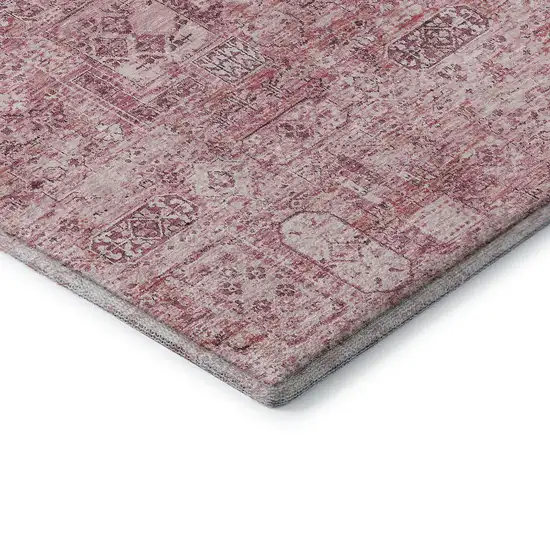 Pink And Ivory Floral Washable Area Rug With UV Protection Photo 7