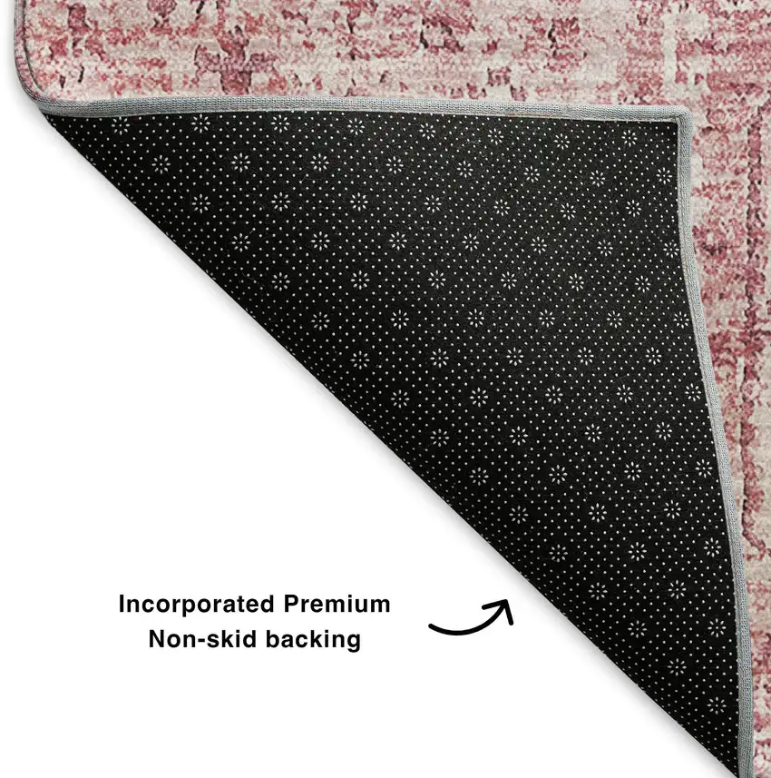 Pink And Ivory Floral Washable Area Rug With UV Protection Photo 6