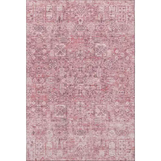 Pink And Ivory Floral Washable Area Rug With UV Protection Photo 3