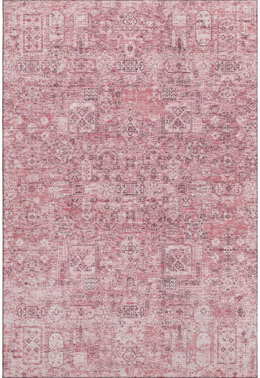 Pink And Ivory Floral Washable Area Rug With UV Protection Photo 1