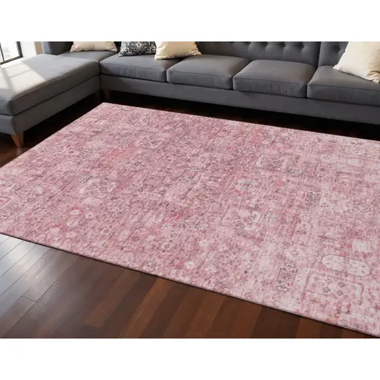 Pink And Ivory Floral Washable Area Rug With UV Protection Photo 2