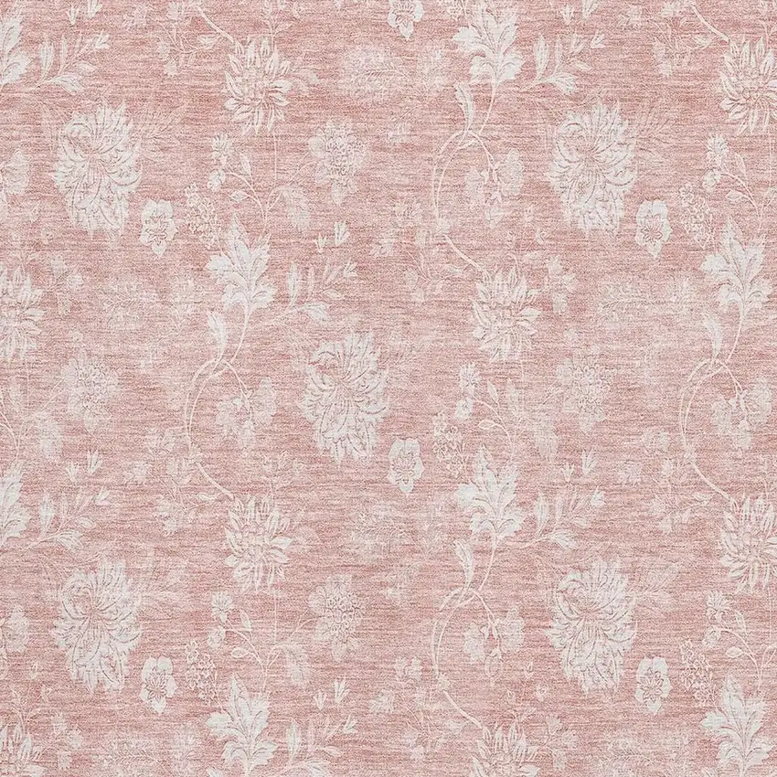 Pink And Ivory Floral Washable Area Rug With UV Protection Photo 3