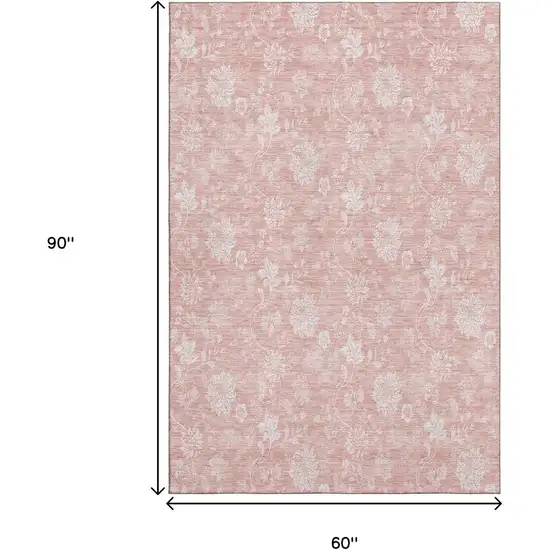 Pink And Ivory Floral Washable Area Rug With UV Protection Photo 4