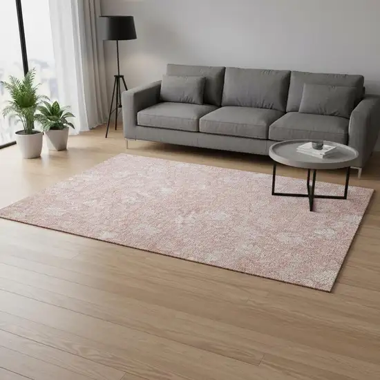 Pink And Ivory Floral Washable Area Rug With UV Protection Photo 1