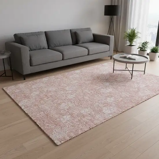 Pink And Ivory Floral Washable Area Rug With UV Protection Photo 3