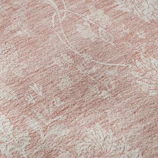 Pink And Ivory Floral Washable Area Rug With UV Protection Photo 7