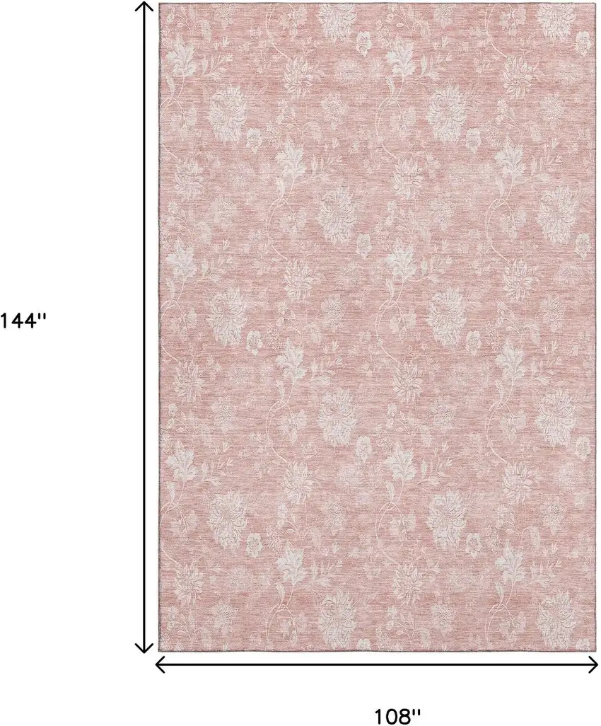 Pink And Ivory Floral Washable Area Rug With UV Protection Photo 4