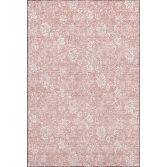 Pink And Ivory Floral Washable Area Rug With UV Protection Photo 1