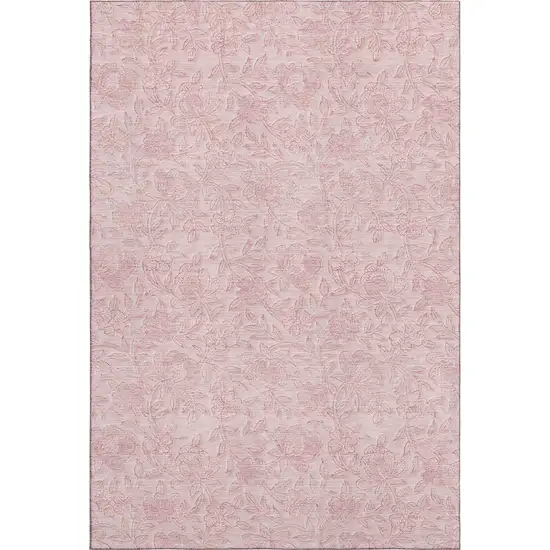 Pink And Ivory Floral Washable Area Rug With UV Protection Photo 1