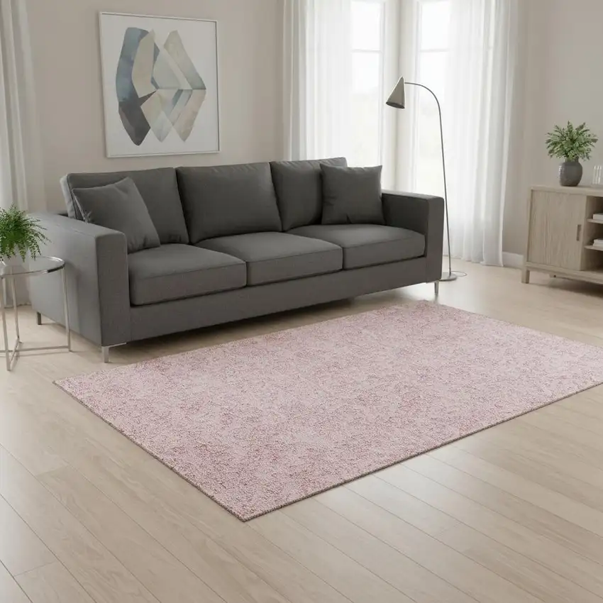 Pink And Ivory Floral Washable Area Rug With UV Protection Photo 2