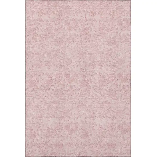 Pink And Ivory Floral Washable Area Rug With UV Protection Photo 4