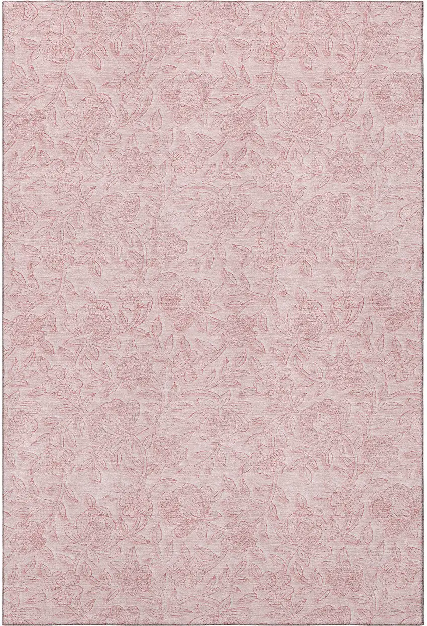 Pink And Ivory Floral Washable Area Rug With UV Protection Photo 4
