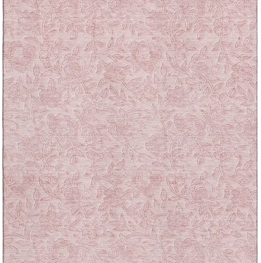 Pink And Ivory Floral Washable Area Rug With UV Protection Photo 4