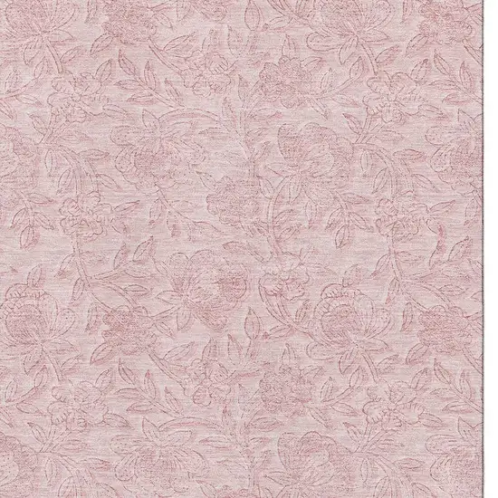 Pink And Ivory Floral Washable Area Rug With UV Protection Photo 3