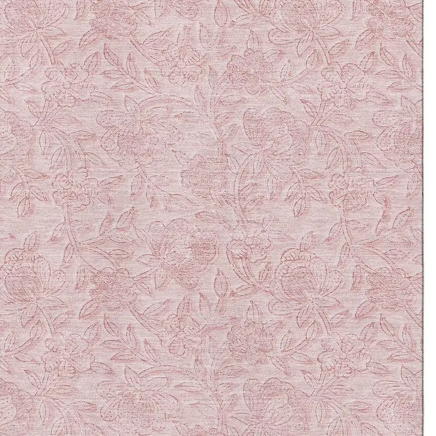Pink And Ivory Floral Washable Area Rug With UV Protection Photo 3
