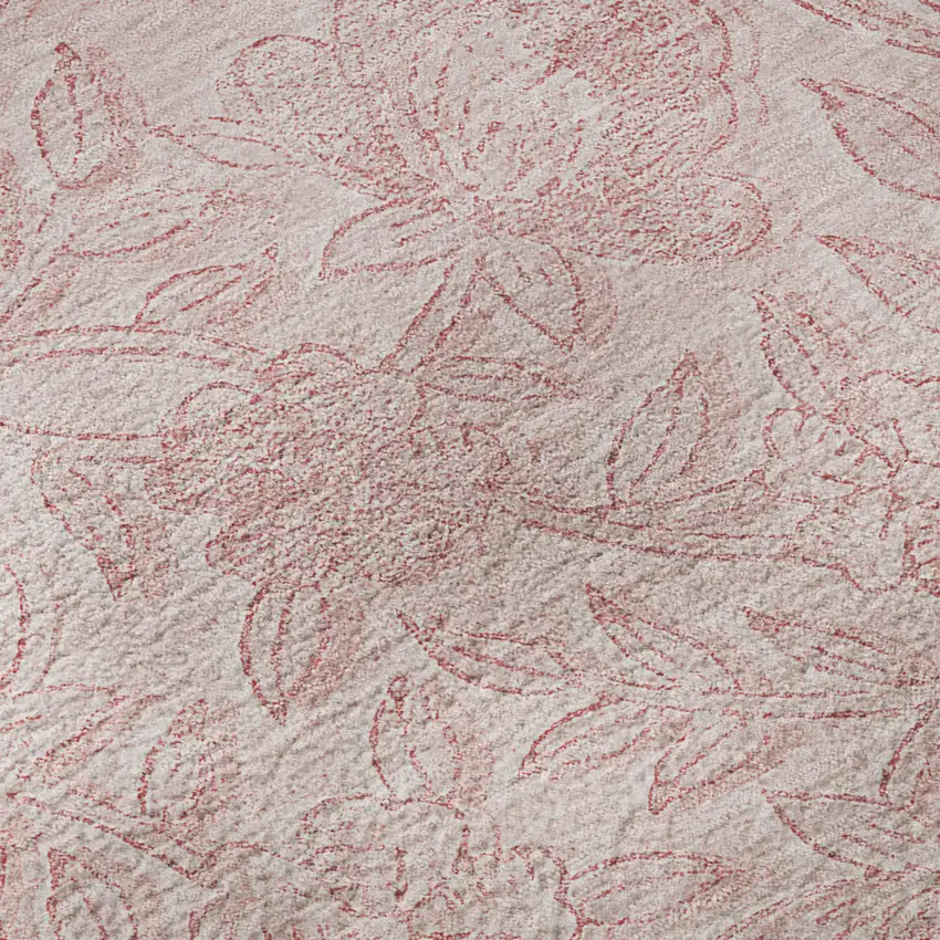 Pink And Ivory Floral Washable Area Rug With UV Protection Photo 9