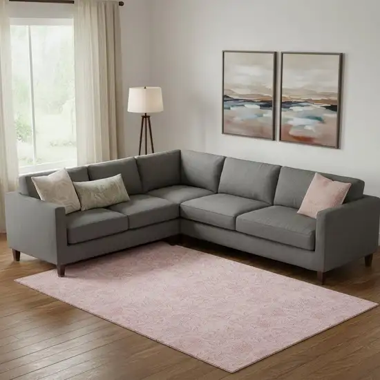 Pink And Ivory Floral Washable Area Rug With UV Protection Photo 1